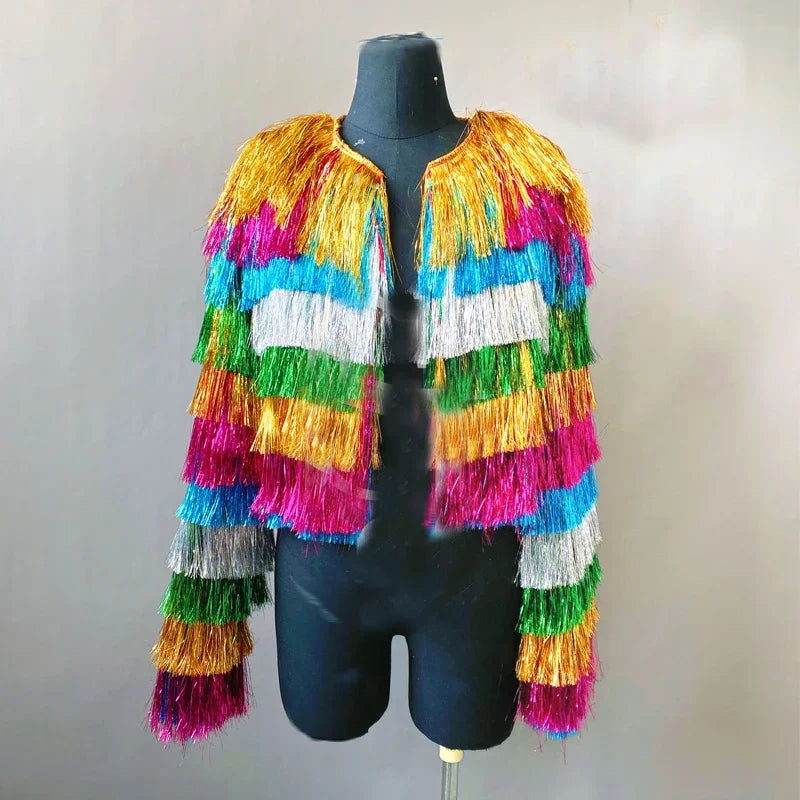 Valentine's Day Themed Bar Amusement Tassuel Coat Park Party Outfit GOGO Jacket Headwear Floor-Length Club Dance Costume