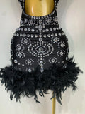 Women Sexy Halter Crystal Feathers Bodycon Mini Dress Nightclub Performance Stage Outfit Luxury Birthday Photo Shoot Dress
