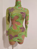 Sexy Sparkly Diamonds Sequin Long Sleeves Mesh Transparent Mini Dress Women Eveing Party Nightclub Bar Stage Phootshoot Outfits