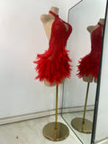 Sexy Halter Beading Feather Mini Dress For Women Backless Luxury Birthday Celebrity Evening Gowns Performance Wear