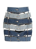 Slimming Sexy Irregualar Skirt For Women High Waist Holloe Out Patchwork Buttons Temperament Denim Skirts Female