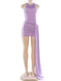 Backless Sexy Dress Women Ribbon Patchwork Hollow Sleeveless Wild Midnight Birthday Party Clubwear Peach Hip Bodycon
