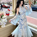 Olive Girl Blue Romantic Qipao for Garden Wedding 2026 Fairycore Photoshoot Everyday Wear S-XXL XS-3XL Plus Size Romantic Garden Party Editorial Not Costume Qipao Cheongsam Chinese Dress Chinese Heritage Fashion Women