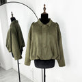 Women's Faux Suede Cropped Bomber Jacket Lapel Collar Zipper Loose Autumn Winter Casual Streetwear Vintage Coat 2026 New