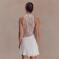 Elegant Red Brown Lace Patchwork Long Dress Women's Turtleneck Draped Collar Dresses Evening Party Wedding Guest Summer White