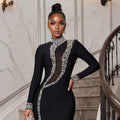 Black Long Sleeve Diamond Mesh Perspective Dress Sexy Celebrity Cocktail Party Bodycon Long Evening Dress