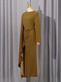 Fashion Temperament Maxi Dress for Women O Neck Spliced Shawl Long Sleeve High Waist Spliced Zip Evening Dress Female Autumn