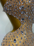 Women Sexy Mesh See Through Mini Dress Luxury Rhinestones Stage Costume Singer Dancer Nightclub Evening Party Birthday Dresses