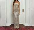Solid Slimming Fashion Dresses for Women Strapless Sleeveless Patchwork Sequins Midi Split Dress Female Clothing