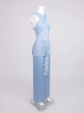 Women's Sky Blue Rhythm Fringed Long Maxi Dress 2026 New Sleeveless Ruffle Tassels Night Out Dress Clubwear Outfits