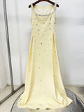 Elegant Celebrity Evening Party Gowns Women's Heavy Industry Diamonds Beading Sleeveless Tank Long Dress Vestidos