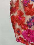 Colorblock Patchwork Flower Embroidery Dresses for Women O Neck Short Sleeve High Waist Bodycon Applique Style Dress Female
