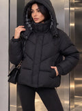 Casual Hooded Puffer Jacket Women Plaid Lining Drawstring Collar Quilted Warm Padded Elastic Cuff Coat Winter Oute Street Wear