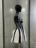 Women Sexy Halter Off the Shoulder Striped A-Line Mini Bandage Dress Celebrate Red Carpet Evening Party Cocktail Outfit