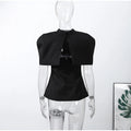 Women Chic Top 2 Piece Set Elegant Stand Collar Cape Sleeveless Slim Off Shoulder Slim Tops Suit Female Chic Casual Party Wear
