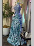 Fall Women O-neck Sleeveless Print Mermaid Maxi Dress Evening Birthday Beach Sexy Night Party Long Dresses