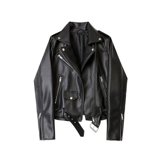 Ladies Spring and Autumn New Candy Color Handsome Motorcycle Belt Detachable Epaulettes Motorcycle Jacket Leather Jack