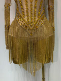 Women Sexy Mesh See Through Performance Dance Nightclub Rompers Singer Stage Outfit Sparkly Rhinestone Bodysuit Birthday Wear