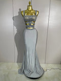 Luxury Birthday Evening Party Set Sparkly Rhinestone Pink Sexy Sleeveless Long Dress Two Pieces Nightclub Party Club Stage Wear