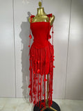 Elegant Pink Strapless Sexy Long Tassel Bandage Dress Women Celebrity Evening Party Luxury Birthday Cocktail Dress Stage Wear