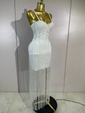 Elegant Prom  Evening Party Luxury Birthday Wedding Guest Dresses Women Sexy Shiny Crystals Tassel Bodycon Long Bandage Dress