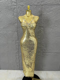 Classic Gold Sequin Mermaid Dress Rhinestone Chain Shoulder Straps Sweetheart Neck Formal Evening Gala Photoshoot Cocktail Party