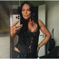 Sexy Lace Up Ruffles Vest Women See Through Hollow Out Slash Neck Solid Tops 2026 Spring Summer Chic Streetwear Clothes Lady