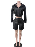 Smooth Hipster 2-Piece Set Women Tracksuit Fall Zip Hooded Jacket+Shorts Matching Activity Simple Streetwear Outfits