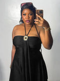 Metal Buckle Dress Women Sexy Elegant Sleeveless Halter Bandages Ribbon Stretch Chic Midnight Party Club Mini Bodycon