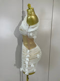 Women Sexy White One Shoulder Mesh See Through Bodysuit Dress Eveing Birthday Party Nightclub Performance Stage Photoshoot Wear