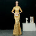 Elegant Female Qipao Dress Retro Mandarin Collar Cheongsam Sexy Mermaid Evening Party Dress Applique Vestidos De Festa