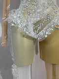 Sexy Mesh See Through Jumpsuit Women Elegant White Pearl Long Sleeves Eveing Birthday Party NightClub Dancer Stage Show Costumes