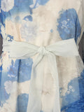 French Vacation Style Floral Print Dress for Women Tie Neck Waist Belt Asymmetrical Ruffle Hem Skirt for Outdoor Photoshoot