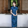 Purple New Chinese Long Cheongsam Improvement for Young New Women Retro slim fit waist cinching short sleeved Qipao