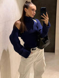 Women's Ribbed Knit Turtleneck Cutout Shoulder Halter Vest Long-Sleeved Shawl 2-Piece Set Slim Y2K Sexy Street Autumn Top