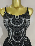 Sparkly Silver Rhinestones Pearl Tassels Bodysuit 2025 New Women Sexy Eveing Birthday Party Nightclub Stage Performance Costume