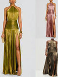 Sleeveless Backless Dress with Sash Neck Hanging Split Design Formal Gown Women's Fashion Spring Summer Autumn Winter Dress