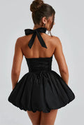 Elegant Red Backless Corset Halter Mini Dress Women Puff Hem Short Dresses Summer Evening Party Birthday Wedding Guest Cocktail