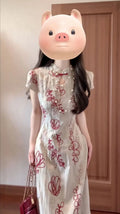 Olive Girl Red Embroidered Qipao for Garden Wedding 2026 Fairycore Photoshoot Everyday Wear S-XXL XS-3XL Plus Size Hand Embroidered Romantic Garden Party Editorial Not Costume Qipao Cheongsam Chinese Dress Chinese Heritage Fashion Women