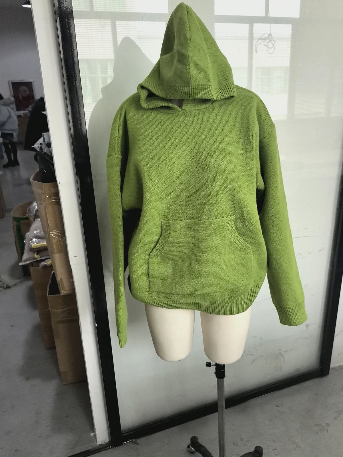 Women Fashion Solid Knitted Hooded Top O-neck Casual Full Sleeve Loose Pullover Female Spring New Chic Casual Street Outfit