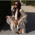 Ruffle Trim Sheer Long Sleeve Cropped Blouse Cuff Tie-Front Sheer Chiffon 2026 Summer Coquette Women Beach Casual Cover-Up Top