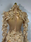 Women Sexy Long Sleeve Shiny Rhinestone Embroidery Mini Dress Birthday Party Costume Bar Nightclub Stage Performance Outfit