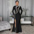 Black Long Sleeve Diamond Mesh Perspective Dress Sexy Celebrity Cocktail Party Bodycon Long Evening Dress