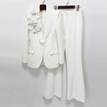 Women's Suits Solid Fashion 3D Flowers Single Breasted Blazer 2 Piece Jacket Pants Outfits Female Formal Pantsuit Set
