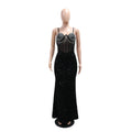 Women's Sheer Mesh Velvet Sequins Maxi Dress Sexy Straps Backless Sequins Maxi Dress Evening Gowns Sexy Birthday Outfits
