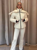 Ski Parkas Coat Jacket Women Zipper Belts Thicken 2025 Winter Skiing Cotton Lapel Snow Female Skiwear Outdoor Street Outwear Top