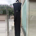 Elegant Vintage Spliced Ribbon Dresses for Women O Neck Sleeveless bodycon Folds Evening Luxurious Maxi Dress Female