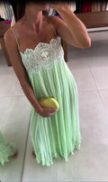 Light Green Lace Patchwork Dress Women Chic Pleated Sleeveless Loose Fit Long Dresses 2026 Lady Beach Daily Resort Sundress New