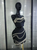Black Red Color Women Sexy Strap Shining Sequins 2 Pieces Bodycon Mini Bandage Dress Nightclub Party Celebrate Cocktail Outfit