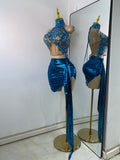Women Sexy Top Skirt Two Pieces Sets Night Club Performance Stage Costume Sparkly Diamonds Stretch Party Celebrate Stage Outfit